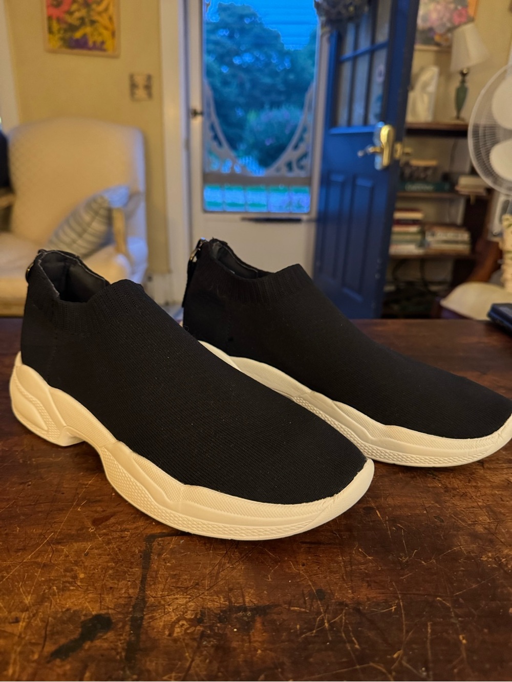 Marc Fisher Black Knit Slip-On Athletic Sneakers with White Sole